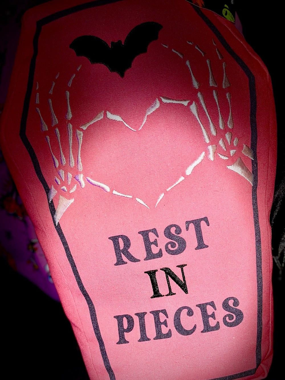 Pink 'Rest In Pieces' Coffin Graphic Sleep accent pillow